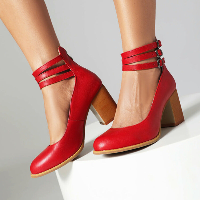 Urban Edge Triple-Strap Pumps - Edgy Block Heel Style