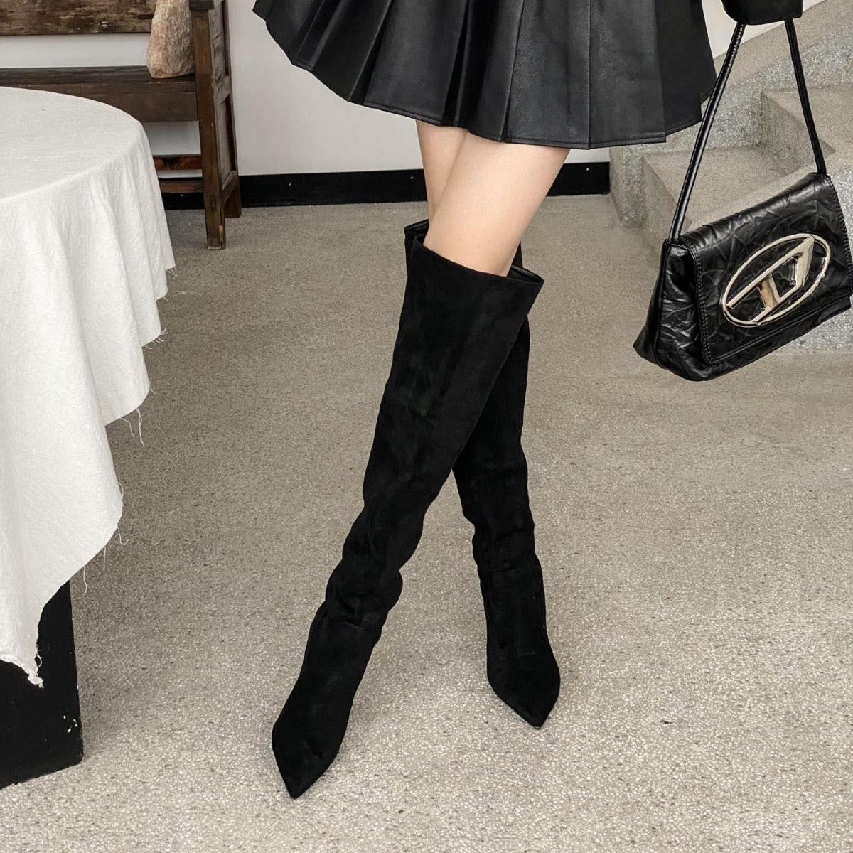 Chic Suede Stiletto Slouch Boots - Trendy Pointed-Toe Style