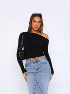 The Snatched Asymmetric Off-Shoulder Ruched Top