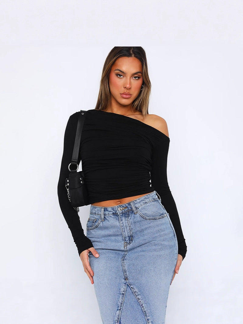 The Snatched Asymmetric Off-Shoulder Ruched Top