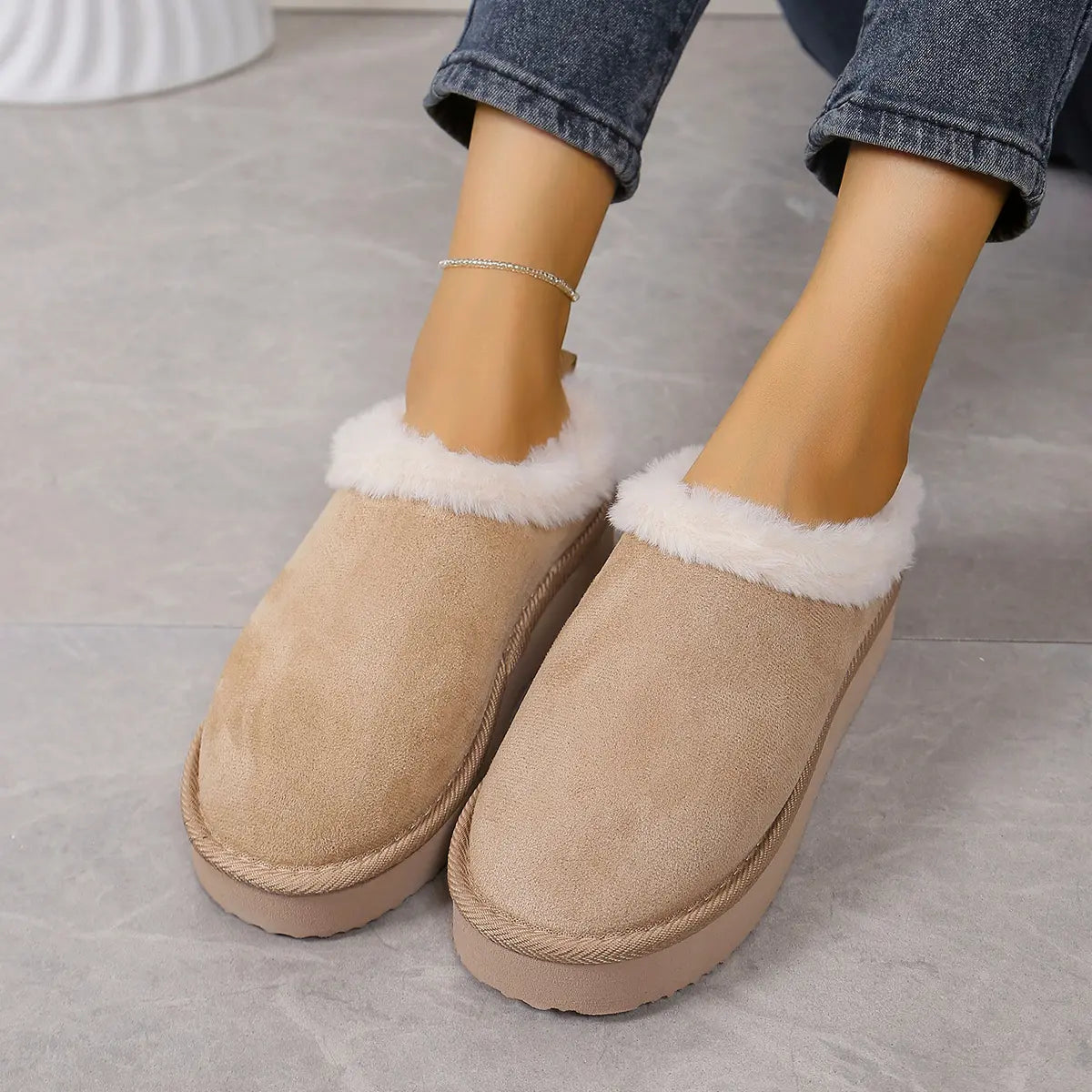 Slippers for Women, Elegant 3D Fluffy Ankle Booties with Warm Plush Lining, Cushioned Indoor House Shoes with Non-Slip Thick EVA Sole, House Slippers, Closed Toe, Walking Shoes