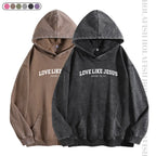 Holafish Women'S "Love like Jesus" Print Acid Wash Hoodie Vintage Sweatshirt Oversized Loose Fit Winter Warm Streetwear Casual Tunic