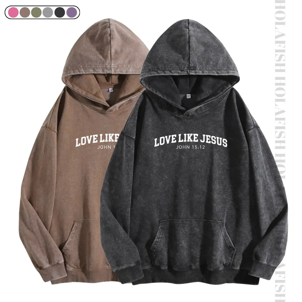 Holafish Women'S "Love like Jesus" Print Acid Wash Hoodie Vintage Sweatshirt Oversized Loose Fit Winter Warm Streetwear Casual Tunic