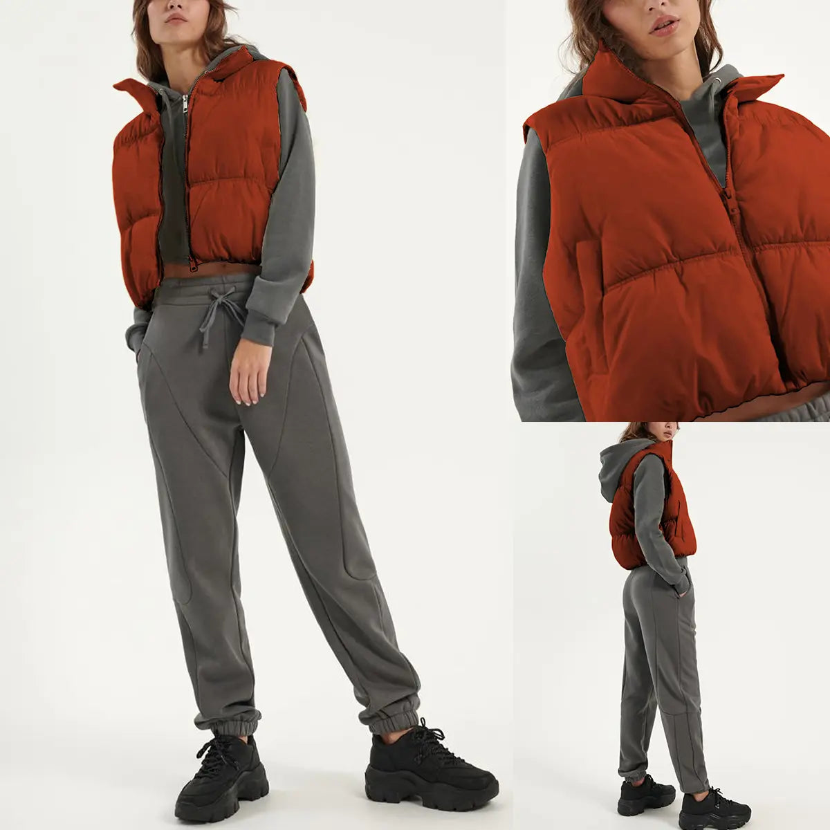 Yeokou Women'S Beige Collared Cropped Puffer Vest - Full Zip, Sleeveless, Warm Padded, Minimalist Basic Tops for Casual Autumn Wear