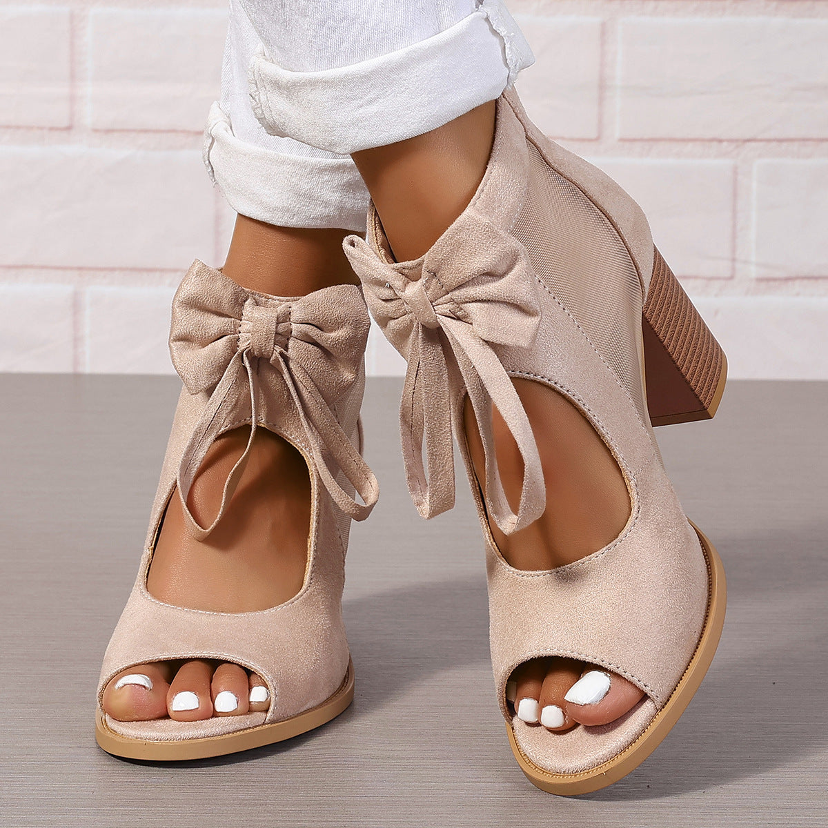 Enchanted Bow Peep-Toe Sandals - Whimsical Block Heel Glamour