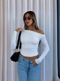 The Snatched Asymmetric Off-Shoulder Ruched Top