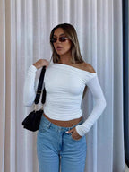 The Snatched Asymmetric Off-Shoulder Ruched Top