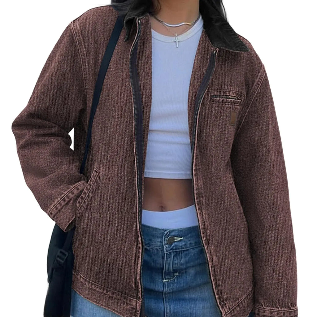 Emmiol【Back to School】Barn Jean Jacket for Women Zipper 2026 Clean Fit Long Sleeve Denim Jackets