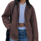 Emmiol【Back to School】Barn Jean Jacket for Women Zipper 2026 Clean Fit Long Sleeve Denim Jackets