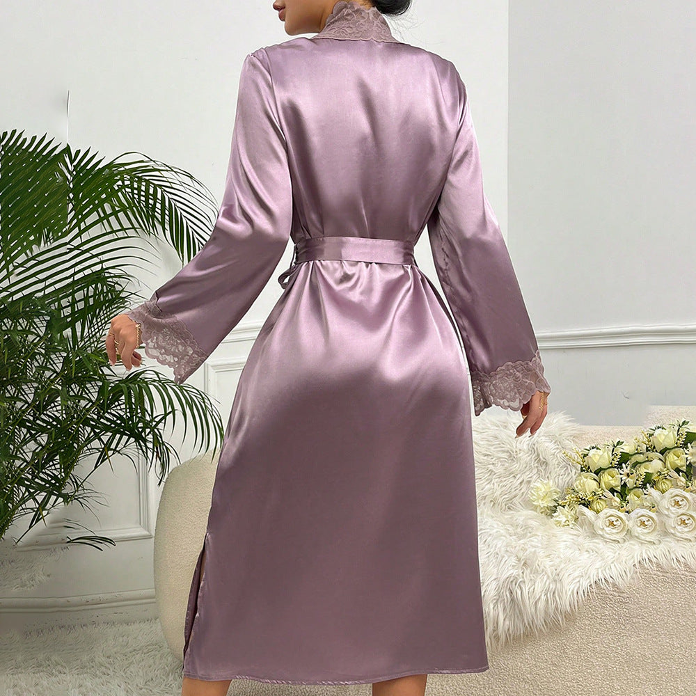 Ethereal Lace Satin Robe Set - Luxurious Evening Loungewear