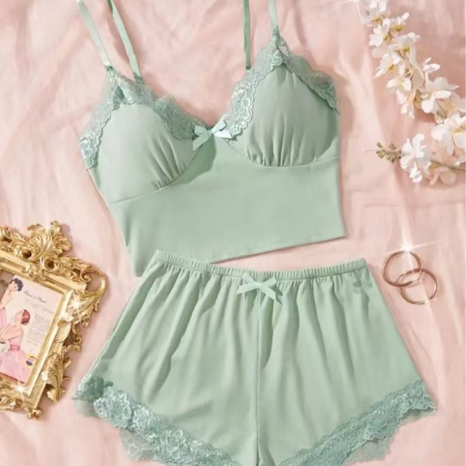 Lace Trim Cami & Short Set - Sweet Romantic Loungewear