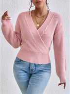 The Aspen Cable-Trim Crossover Wrap Sweater