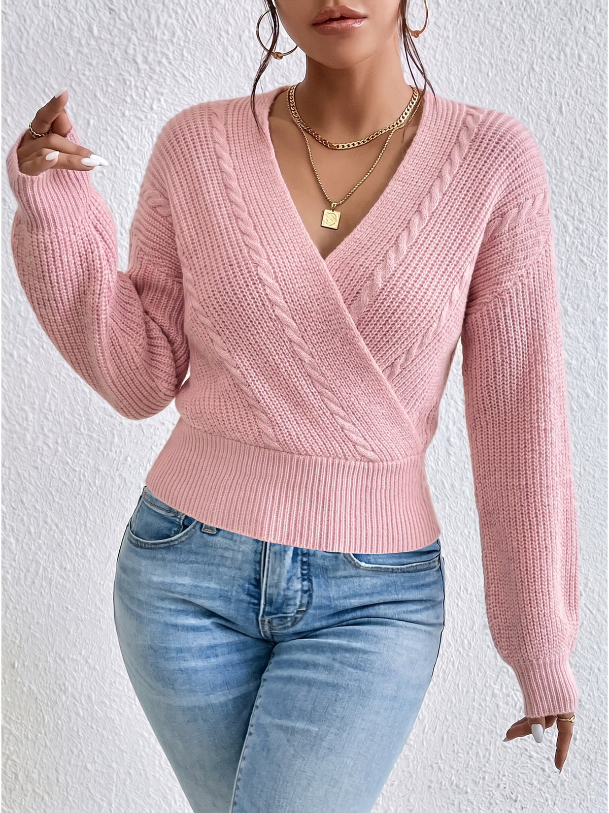 The Aspen Cable-Trim Crossover Wrap Sweater