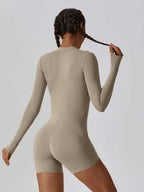 Sculpting Long-Sleeve Biker Romper - High-Performance Active One-Piece