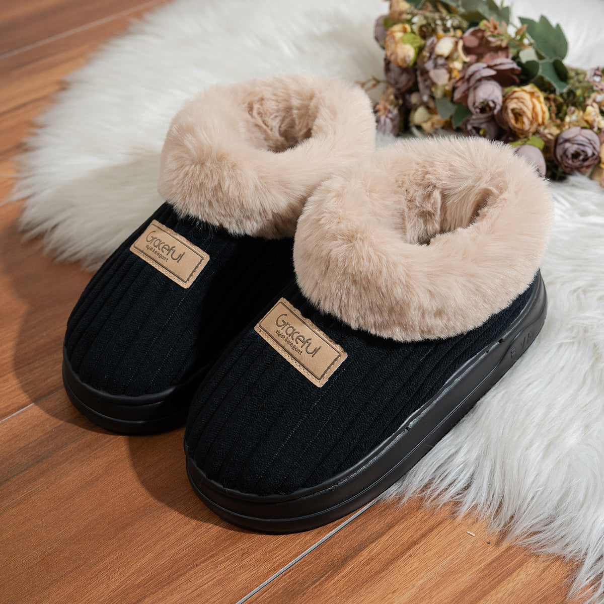 Plush Suede Faux-Fur Mules - Ultimate Cozy Loungewear Comfort