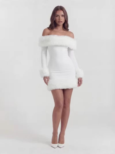 Winter Muse Faux Fur Mini Dress - Glamorous Off-Shoulder Party Look