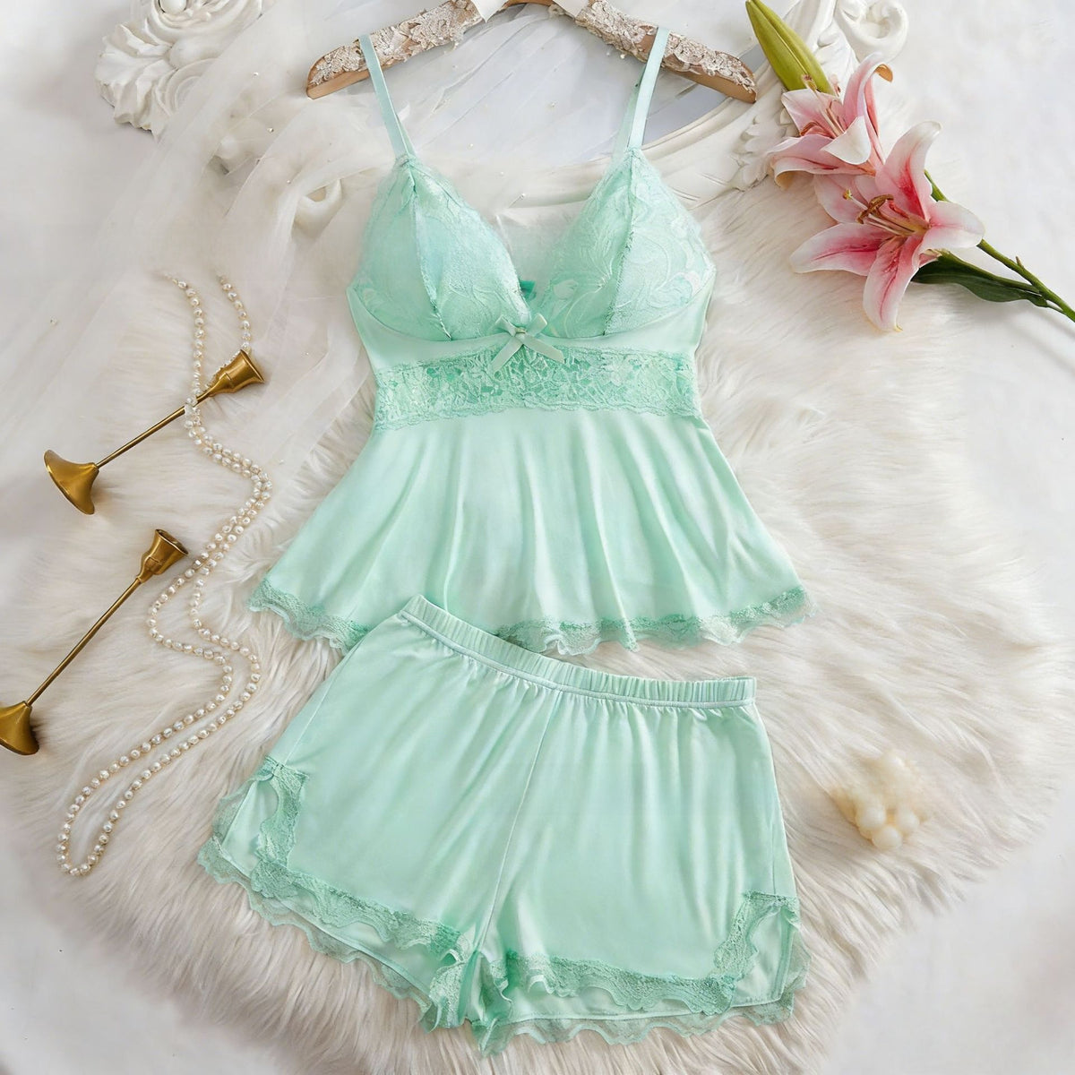 Midnight Lace Baby doll & Short Set - Elegant Evening Loungewear