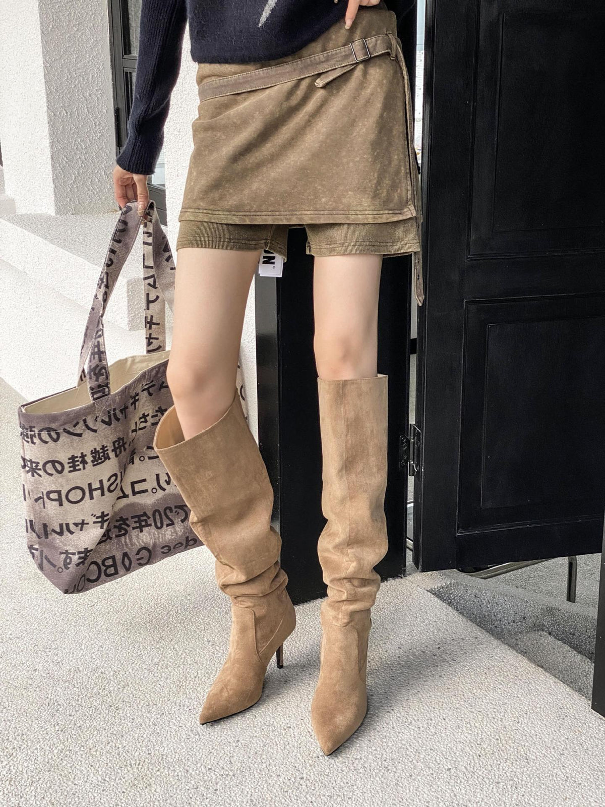 Chic Suede Stiletto Slouch Boots - Trendy Pointed-Toe Style