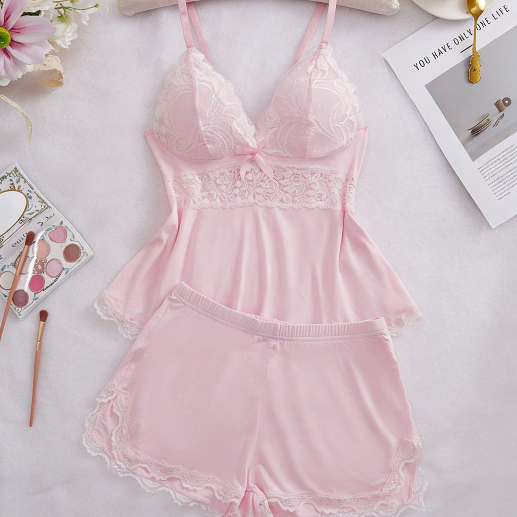 Midnight Lace Baby doll & Short Set - Elegant Evening Loungewear