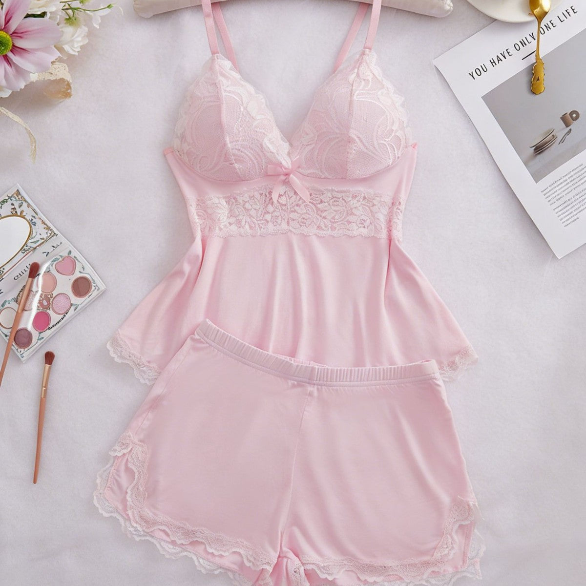 Midnight Lace Baby doll & Short Set - Elegant Evening Loungewear