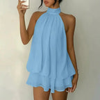 Chic Halter Neck Mini Dress for Women, Solid Yellow Chiffon Sleeveless Summer Going Out Outfit for Wedding Guest, Wedding Guest Dress, Ocean, Wedding Dresses Guest