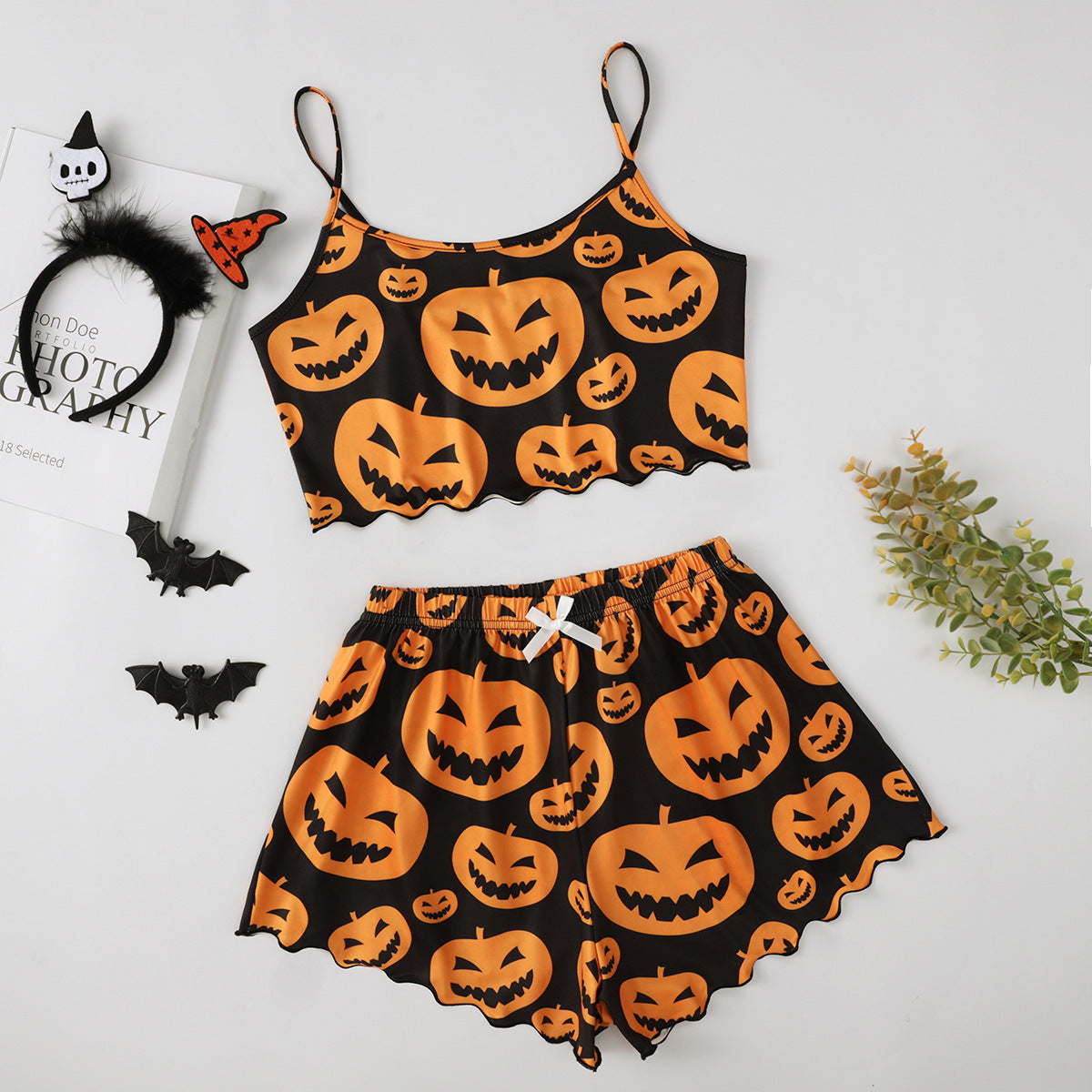 Jack-O'-Lantern Cami & Short Set - Festive Halloween Loungewear