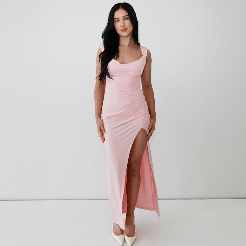Ruched Side-Slit Maxi Dress - Elegant Evening Glamour