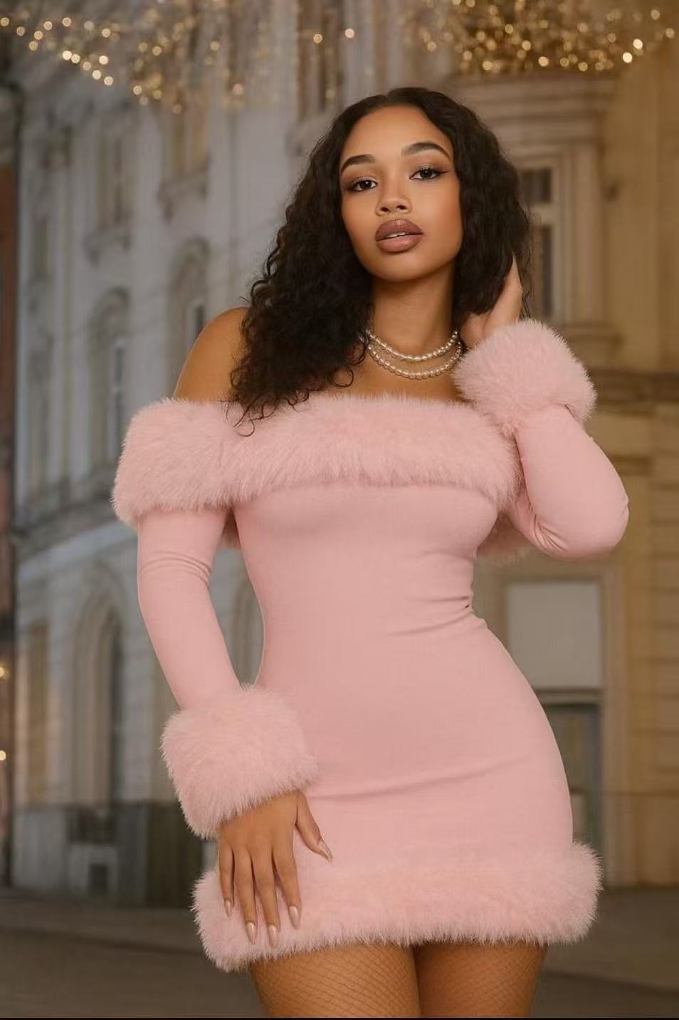 Winter Muse Faux Fur Mini Dress - Glamorous Off-Shoulder Party Look