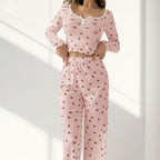 Vintage Cherry Ribbed Pajama Set - Cozy Two-Piece Loungewear