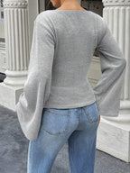 : The Studio Ribbed Boatneck Top with Statement Bell Sleeves