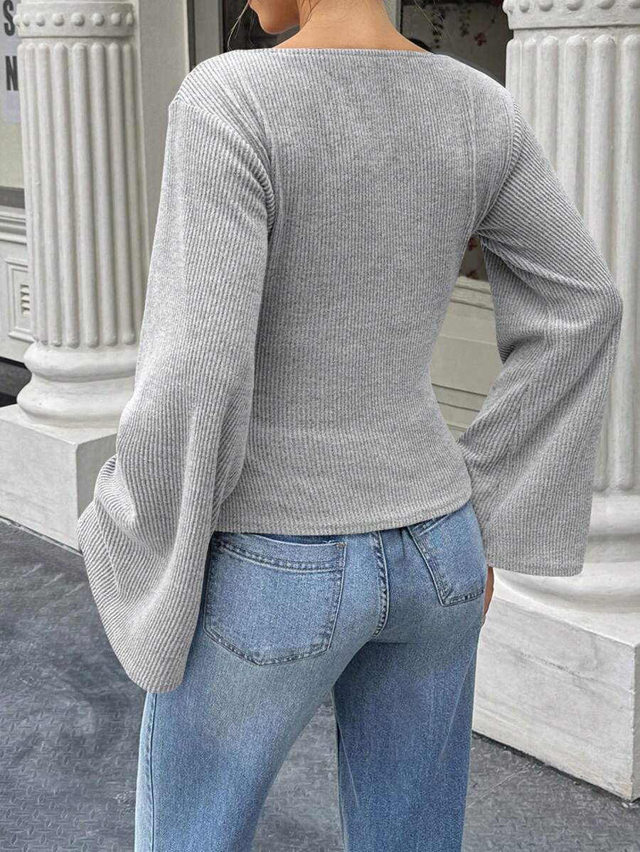 : The Studio Ribbed Boatneck Top with Statement Bell Sleeves