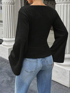 : The Studio Ribbed Boatneck Top with Statement Bell Sleeves