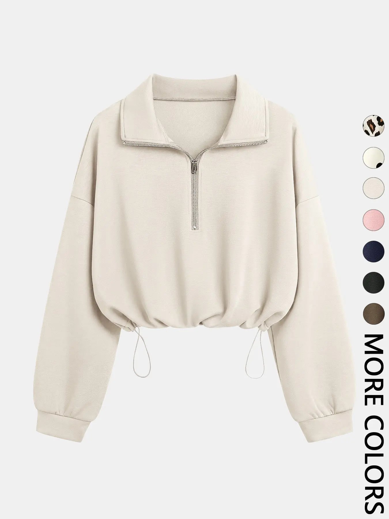 Women'S Half-Zip Stand Collar Drawstring Cropped Short Sweatshirt, Spring & Fall Casual Fashion, Comfortable and Stylish
