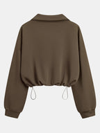 Women'S Half-Zip Stand Collar Drawstring Cropped Short Sweatshirt, Spring & Fall Casual Fashion, Comfortable and Stylish