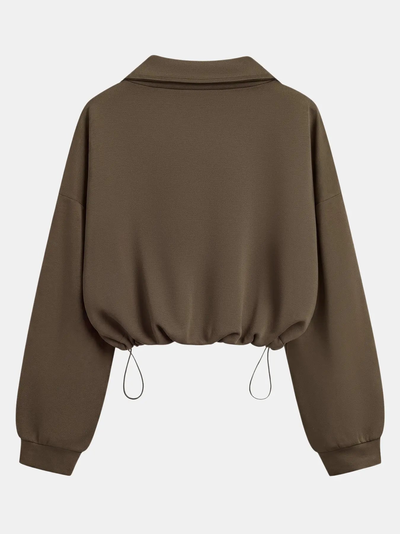 Women'S Half-Zip Stand Collar Drawstring Cropped Short Sweatshirt, Spring & Fall Casual Fashion, Comfortable and Stylish