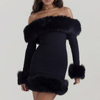 Winter Muse Faux Fur Mini Dress - Glamorous Off-Shoulder Party Look