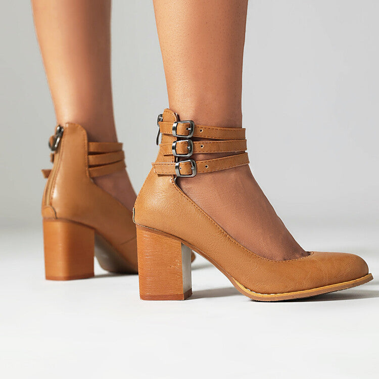 Urban Edge Triple-Strap Pumps - Edgy Block Heel Style