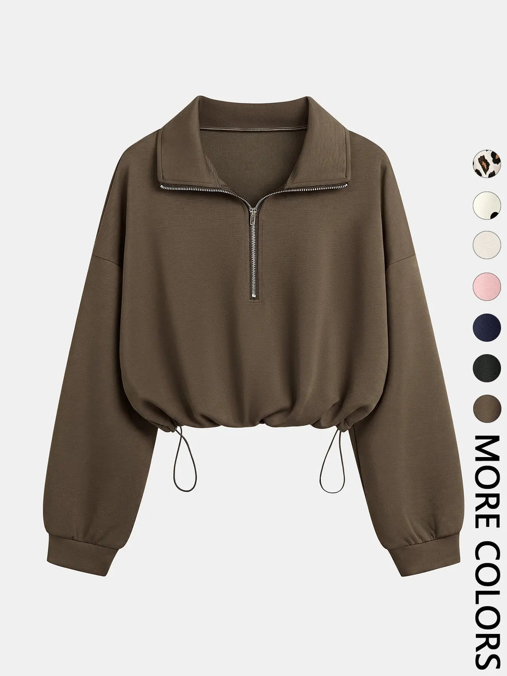 Women'S Half-Zip Stand Collar Drawstring Cropped Short Sweatshirt, Spring & Fall Casual Fashion, Comfortable and Stylish