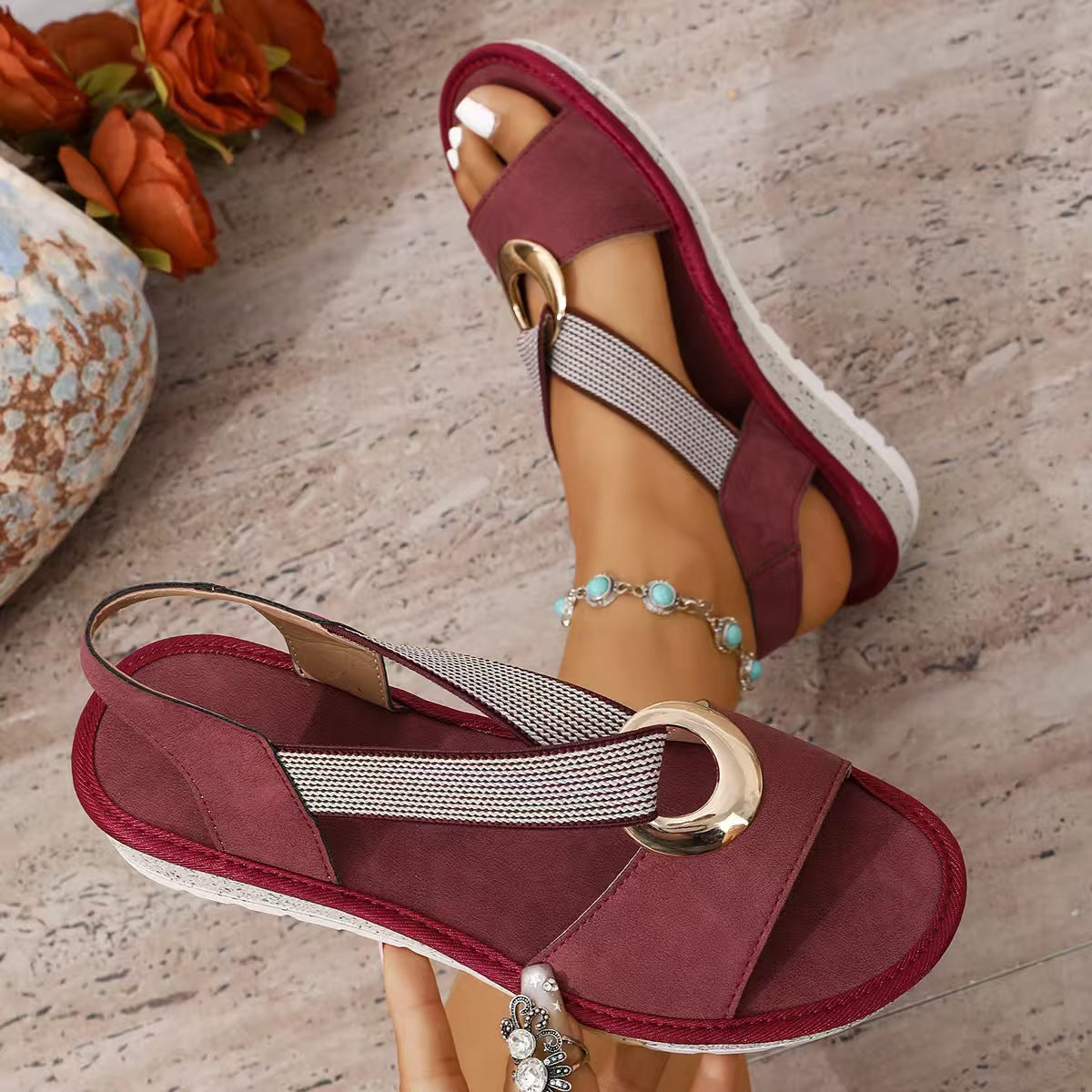 Horizon Metallic-Accent Slingback Sandals - Comfortable Platform Summer Style