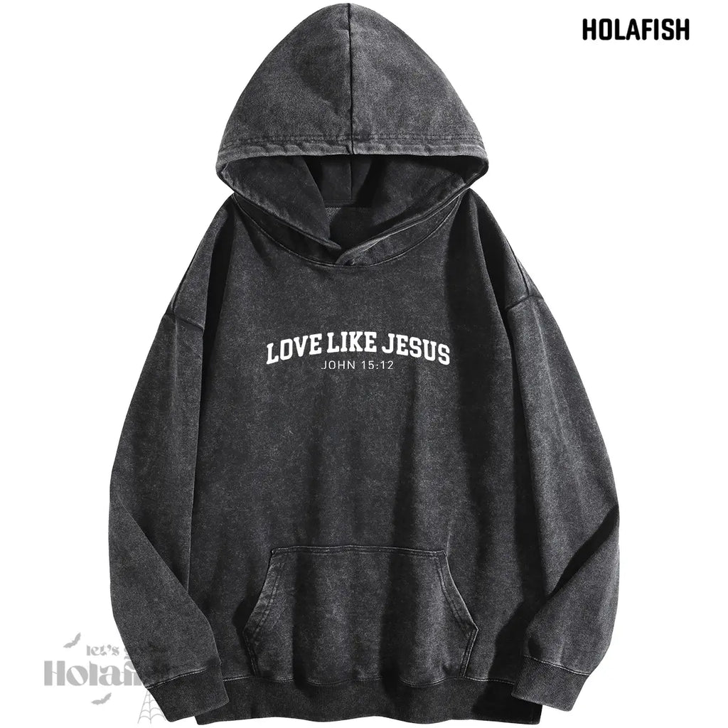 Holafish Women'S "Love like Jesus" Print Acid Wash Hoodie Vintage Sweatshirt Oversized Loose Fit Winter Warm Streetwear Casual Tunic