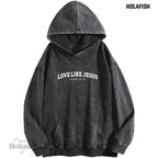 Holafish Women'S "Love like Jesus" Print Acid Wash Hoodie Vintage Sweatshirt Oversized Loose Fit Winter Warm Streetwear Casual Tunic