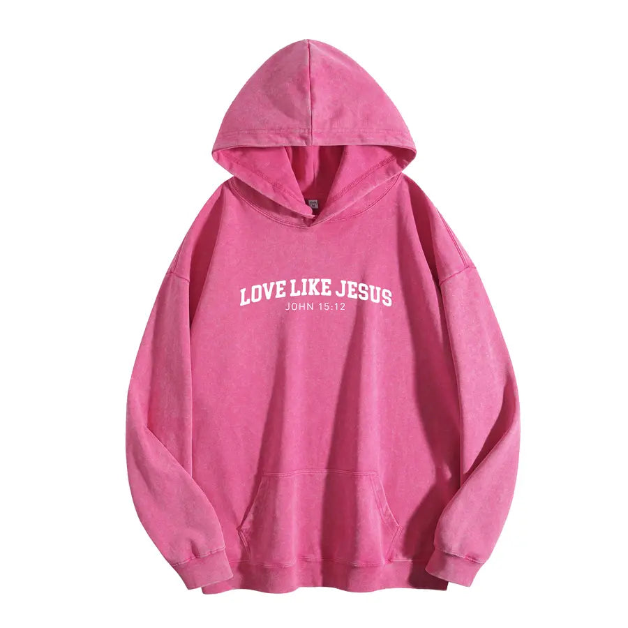 Holafish Women'S "Love like Jesus" Print Acid Wash Hoodie Vintage Sweatshirt Oversized Loose Fit Winter Warm Streetwear Casual Tunic
