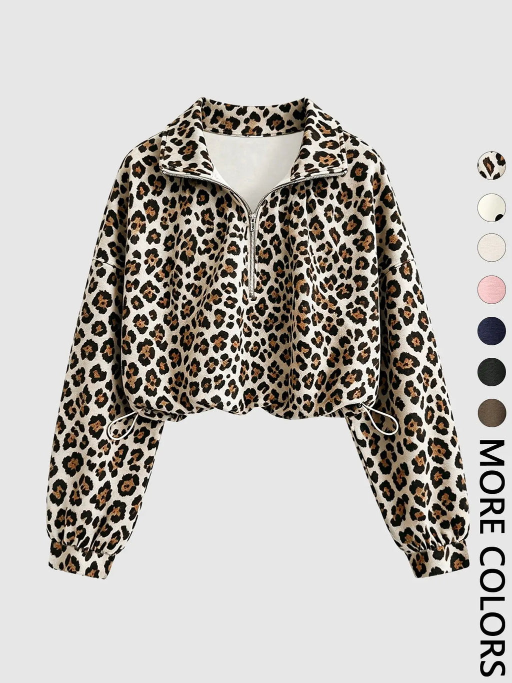 Women'S Half-Zip Stand Collar Drawstring Cropped Short Sweatshirt, Spring & Fall Casual Fashion, Comfortable and Stylish