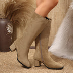 Timeless Suede Knee-High Boots - Sophisticated Block Heel Style
