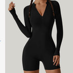 Sculpting Long-Sleeve Biker Romper - High-Performance Active One-Piece