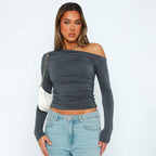 The Snatched Asymmetric Off-Shoulder Ruched Top