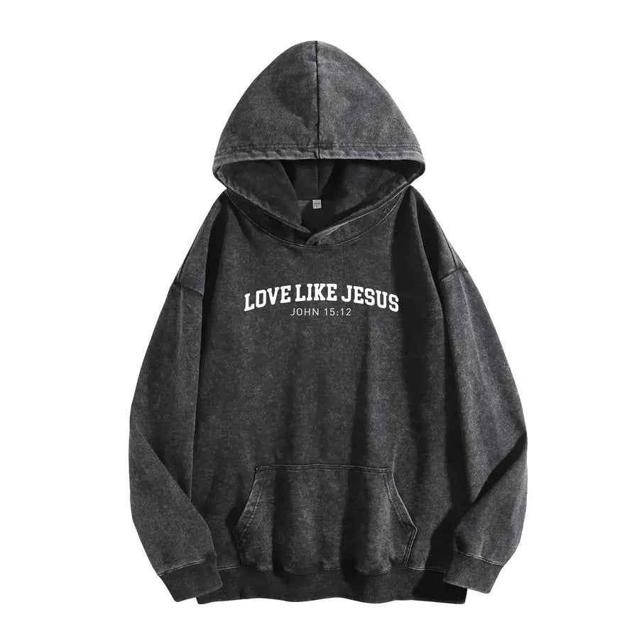 Holafish Women'S "Love like Jesus" Print Acid Wash Hoodie Vintage Sweatshirt Oversized Loose Fit Winter Warm Streetwear Casual Tunic