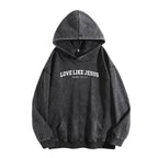Holafish Women'S "Love like Jesus" Print Acid Wash Hoodie Vintage Sweatshirt Oversized Loose Fit Winter Warm Streetwear Casual Tunic