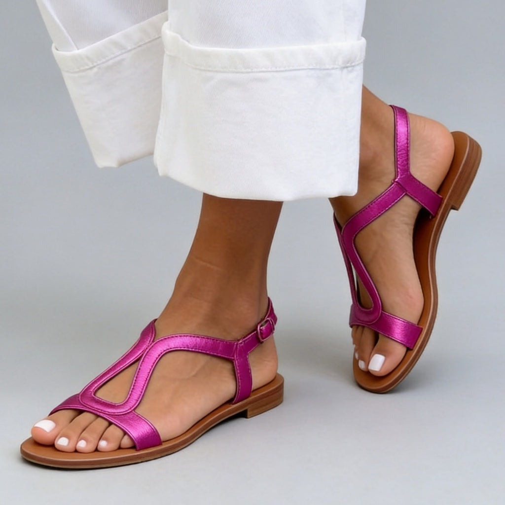 Minimalist T-Strap Sandals - Elegant Geometric Summer Flats