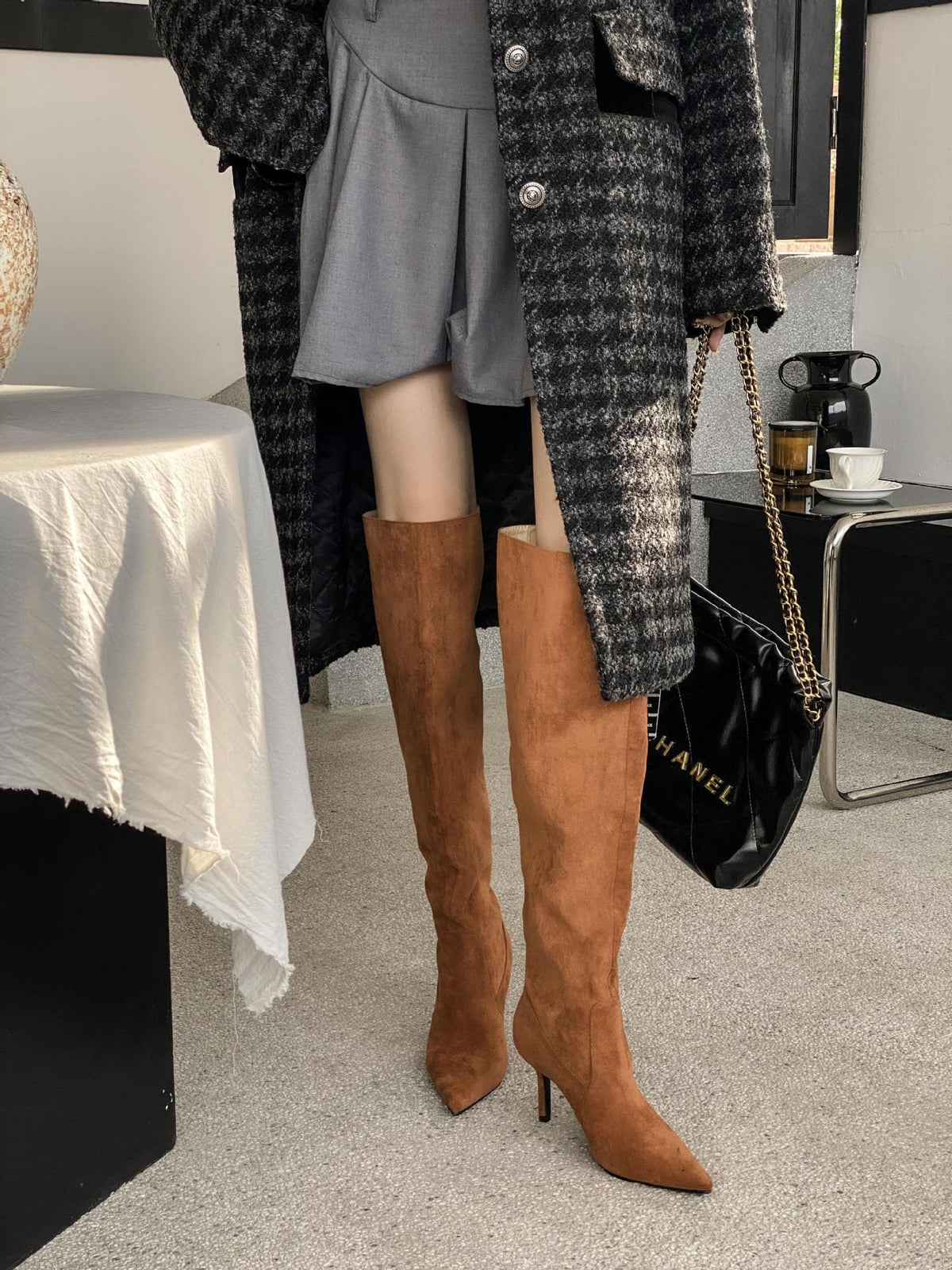 Chic Suede Stiletto Slouch Boots - Trendy Pointed-Toe Style